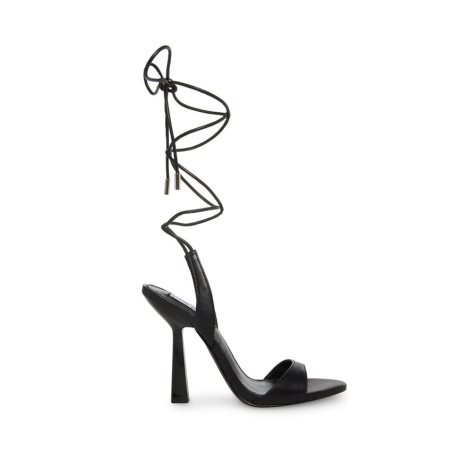 Black Steve Madden Michelle Leather Women's Heels Sandals | PH 0514MFZ